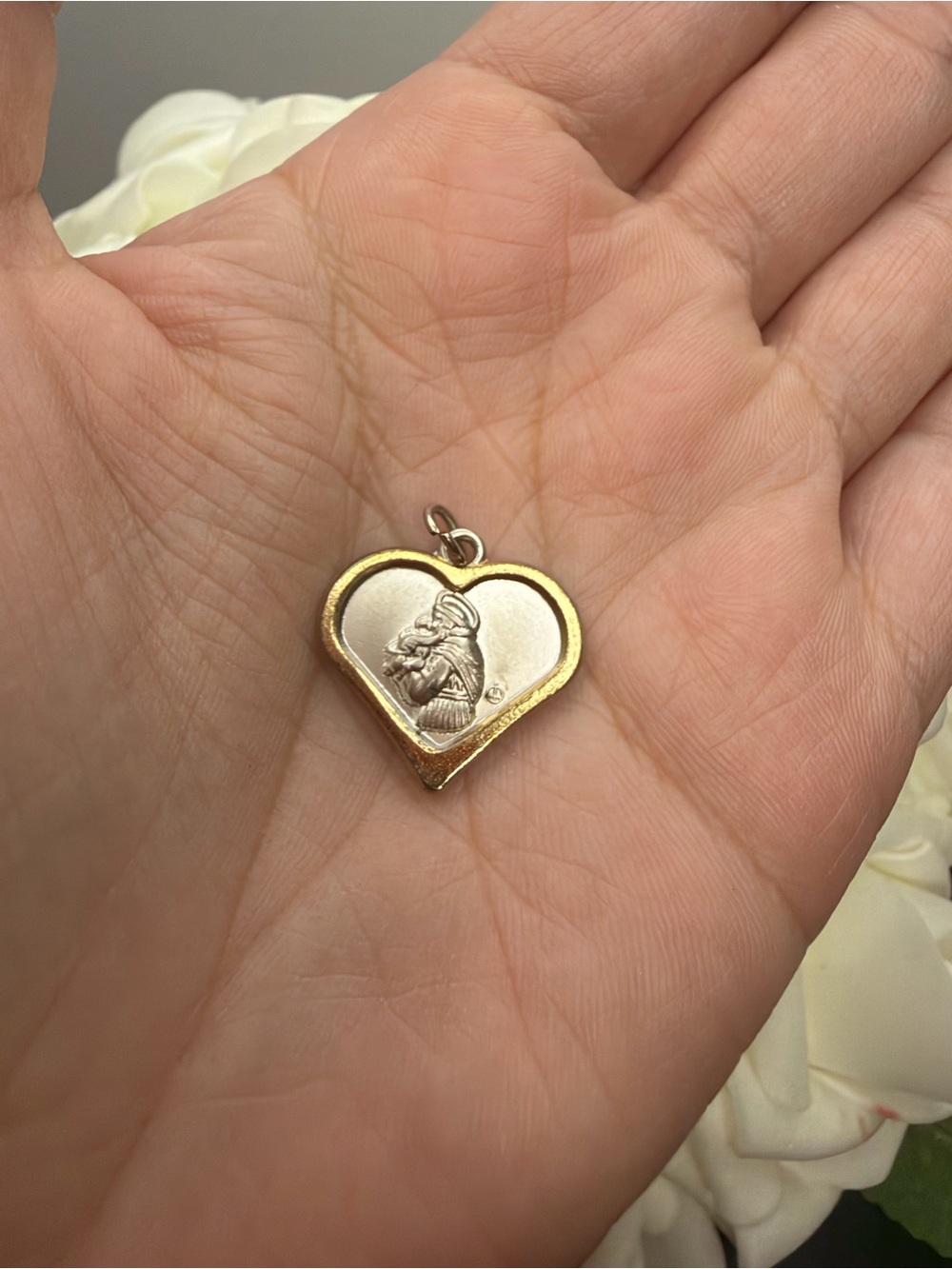 Gold-Tone Heart Pendant Pet Memorial Charm - White Center